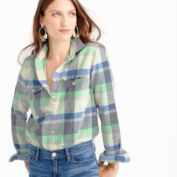 J. Crew | Boyfriend Flannel Button Down in Pacey Plaid, Size 4 - Picture 1 of 9